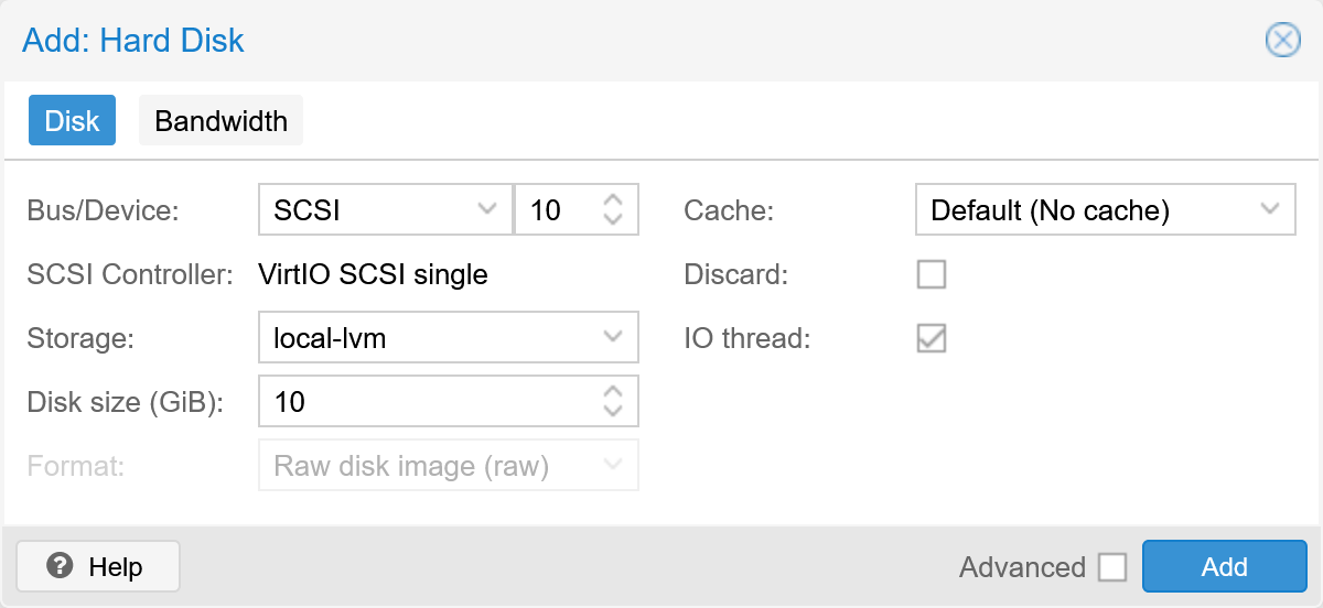 Configure scsi10 virtual disk