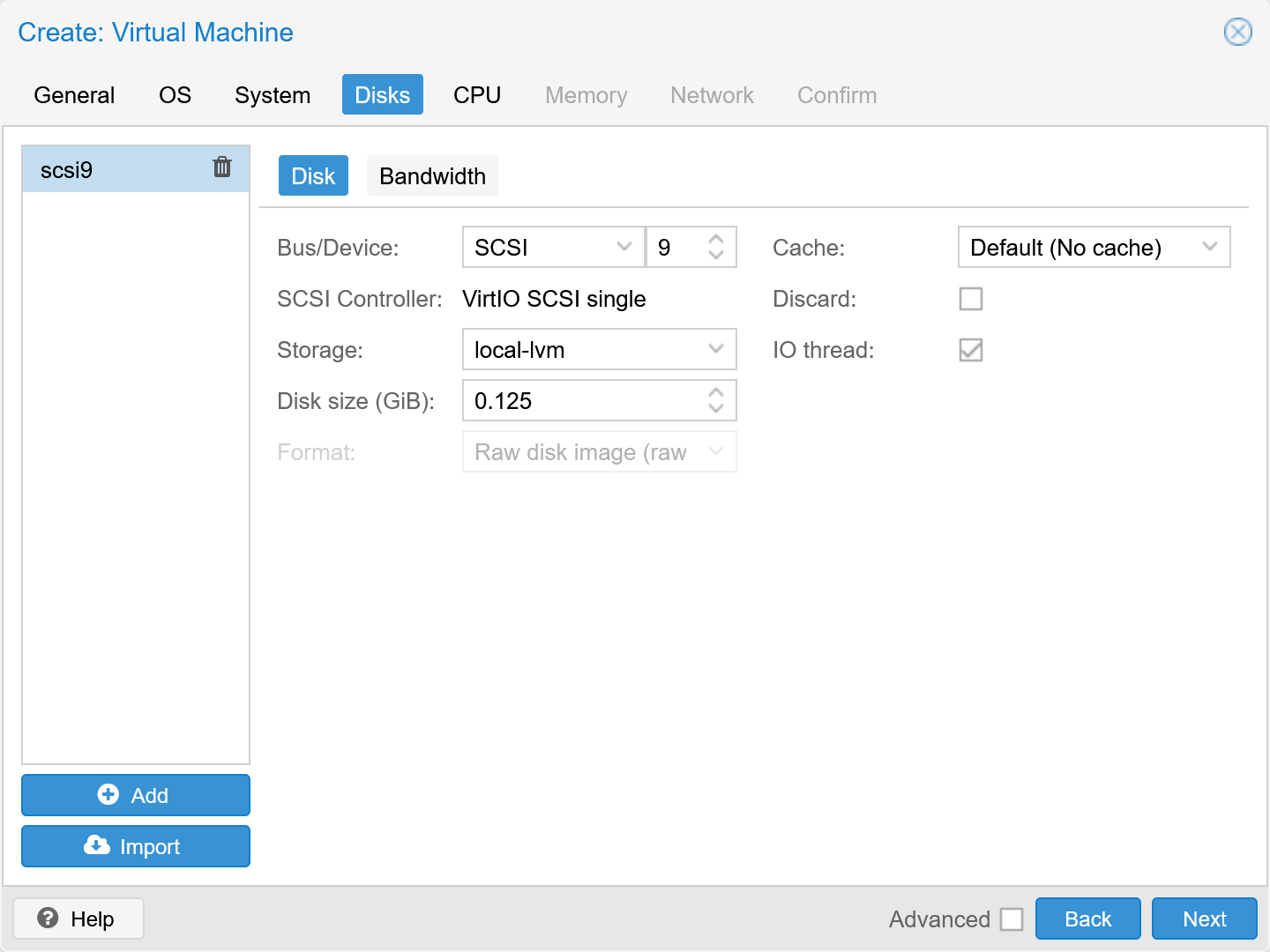 Configure scsi9 virtual disk